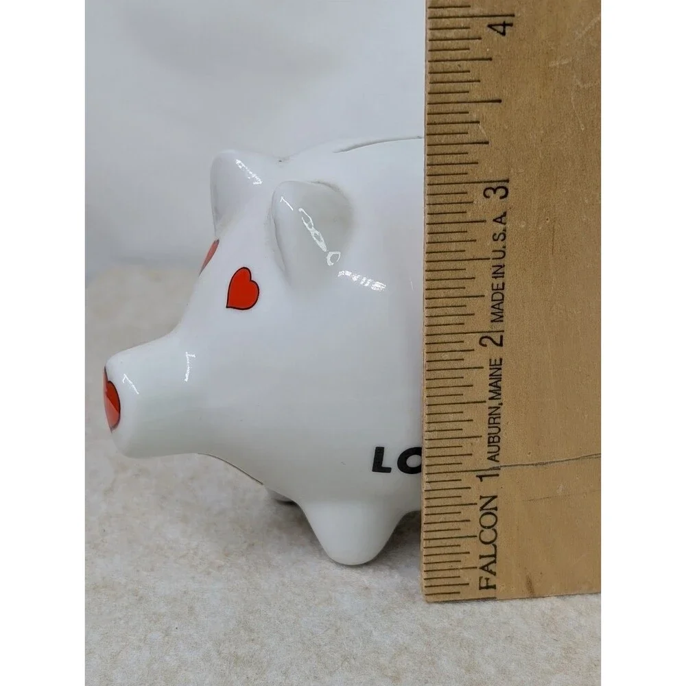 Vintage Porcelain Louisiana Souvenir Piggy Bank with Rainbow & Red Hearts